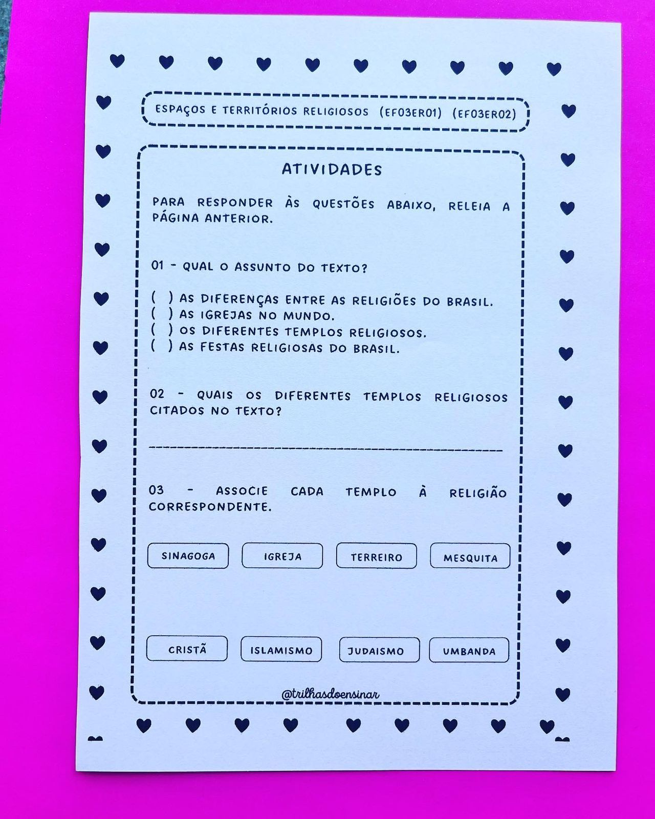 APOSTILA ENSINO RELIGIOSO – 3° ANO – TRILHAS DO ENSINAR