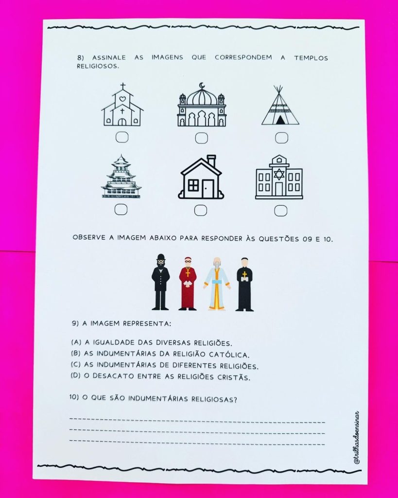 AVALIAÇÃO ENSINO RELIGIOSO – 3° ANO – 4° BIMESTRE – TRILHAS DO ENSINAR