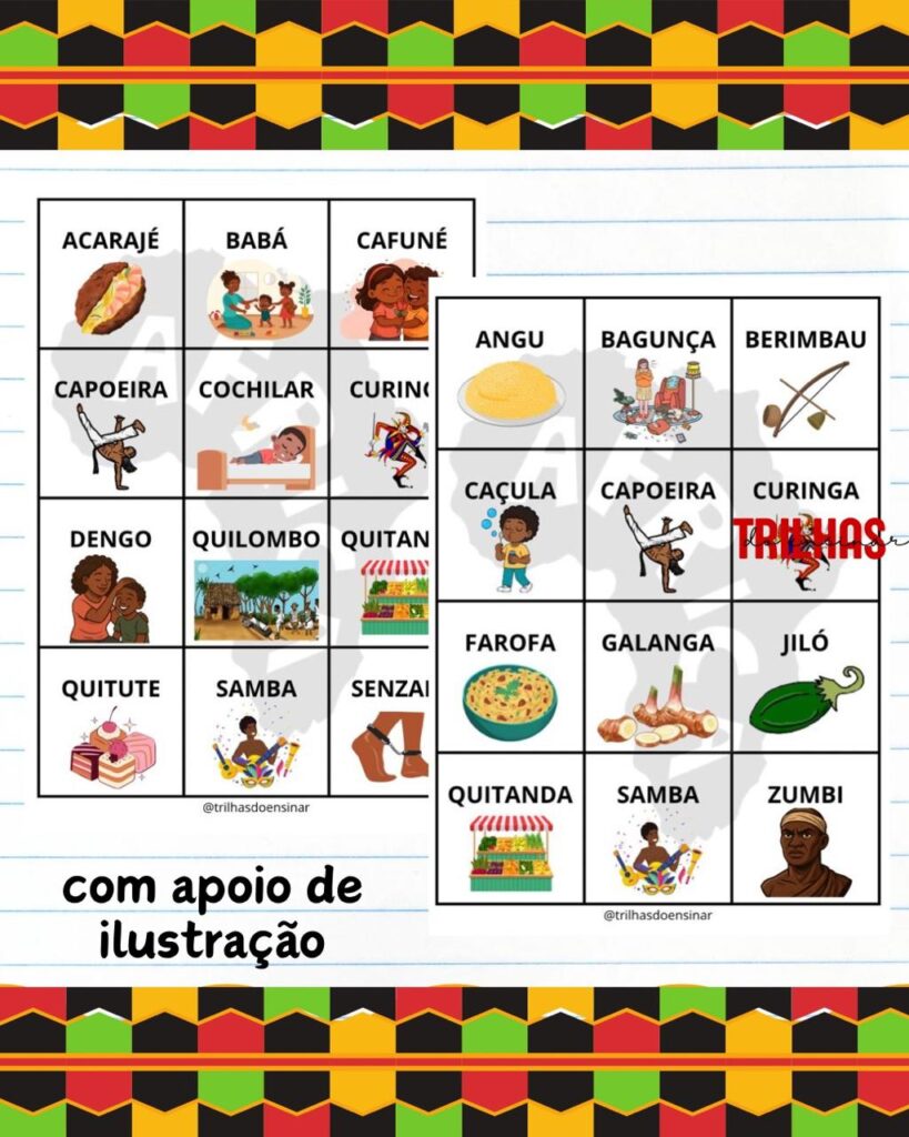BINGO – PALAVRAS DE ORIGEM AFRICANA – TRILHAS DO ENSINAR